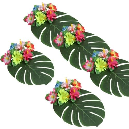 12Pcs Green Artificial Tropical Palm Leaves Jungle Party Fake Monstera Leaves DIY Handcrafts Hawaiian Luau Party Decorations