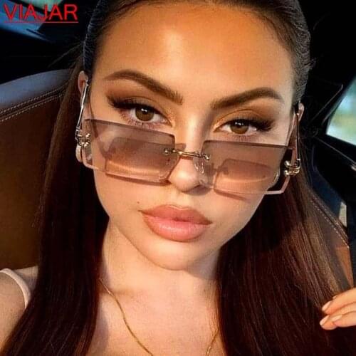 Rimless Rectangle Womens Sunglasses 2021 Luxury Brand Brown Tinted Lens Sun Glasses Women Men Fashion Square Shades Eyewear