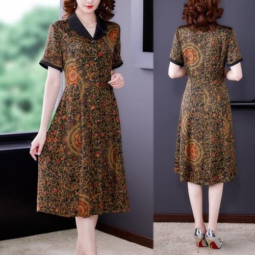 Summer Vintage Floral Mulberry Silk Satin Midi Sundress 2021 Casual Print Beach Shirt Dress Women Elegant Bodycon Party Vestidos