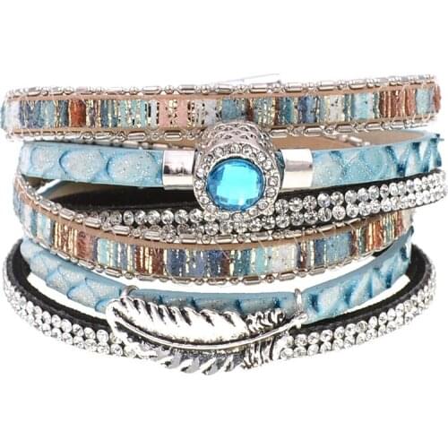 Wrap bracelet bohemia leather bracelets for women feather fashion women Bracelets & Bangles female jewelry