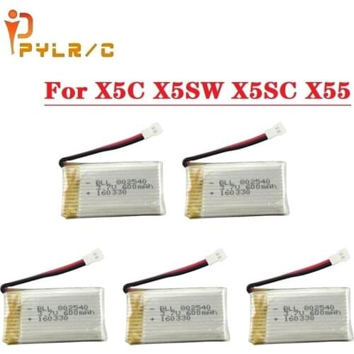 1/2/3/4/5PCS 3.7V 600mAh Lipo Battery For X5C X5SW X5SC X55 RC Drone Quadcopter Helicopter Spare Parts for X5C Drone Battery