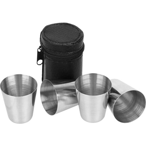 4pcs/set 1 Ounce Cup Wine Glass 30ml Drinking Cup Gift Zipper Cover Stainless Steel Polished Barware
