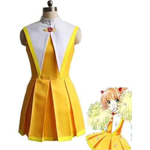Anime Card Captor KINOMOTO SAKURA Cosplay Costume Yellow Cheering Team Dress Halloween Carnival Uniforms Custom Made