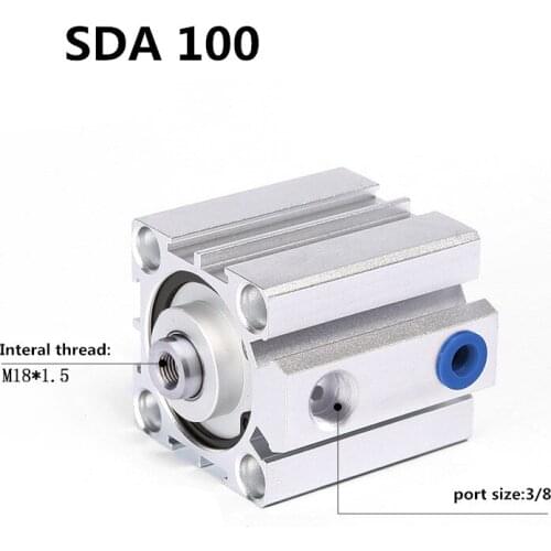 Free shipping SDA100 series 5mm to 100mm Standard Thin cylinder Aluminum Alloy Shell Compact Pneumatic Cylinder
