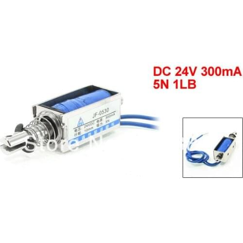 JF-0530B DC 24V 300mA 10mm Stroke 5N 0.5Kg 1LB Force Push Type Open Frame Solenoid Electromagnet