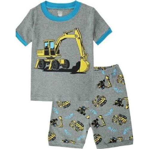 Hooyi Digger Baby Boys Pajamas Suits Summer T-Shirts Pant Children Clothes Sets 100% Cotton Kids Sleepwear Nightdress Tee Shirts