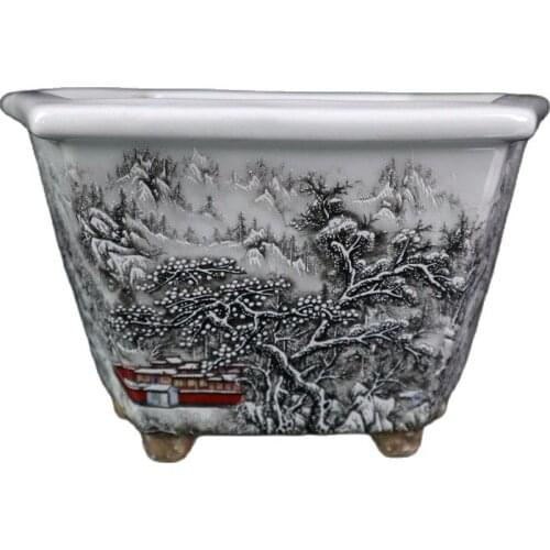 Chinese Old Porcelain Pastel Flower Pot With Snowscape Pattern