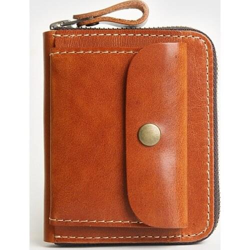 100% Genuine Leather Wallet For Men Male Cowhide Vintage Handmade Short Zipper Mens Purse Card Holder With Coin Pocket Money Bag