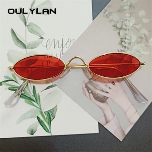 Oulylan Retro Small Oval Sunglasses Women Vintage Brand Shades Black Red Metal Color Sun Glasses for Female Fashion Designer