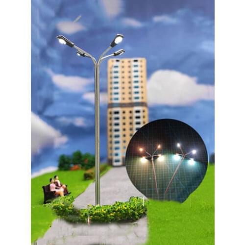 6PSC 1/87 Model Train Ho Scale Miniature Simulation 4-Head Square Street Lamp Sand Table Scene DIY Model Building Kit For Layout