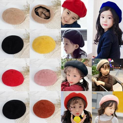 Fashion Children Kid Hat Girls Beret Warm Plain Beanie Newsboy Autumn Winter Cap Solid Candy Color Berets 2-8T