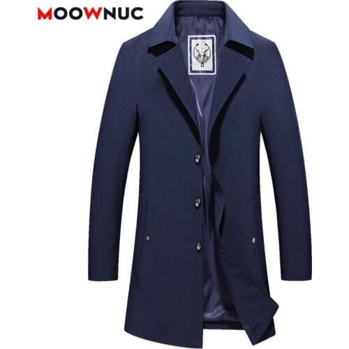 Mens Windbreaker Male Coat Jackets Autumn Winter Trench Warm Overcoat Fit Windproof Hombre Smart Casual Coveral Brand MOOWNUC
