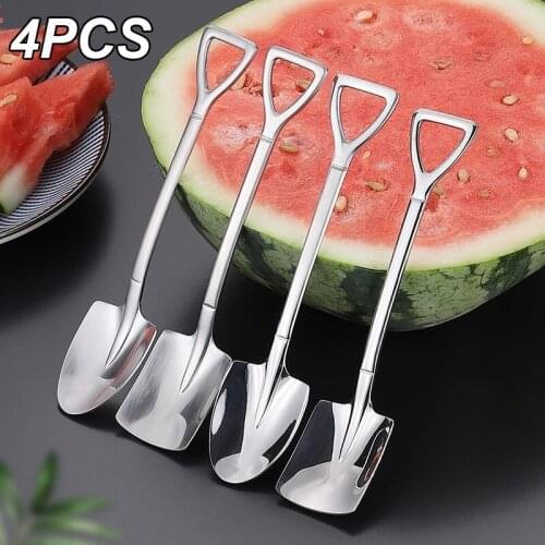 4/1pcs Coffee Spoon Cutlery Set Stainless Steel Retro Iron Shovel Ice Cream Spoon Scoop Creative Spoon Tea-spoon Fashion Tablewa