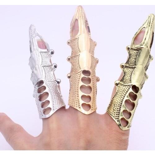 Ins New Retro Creativity Punk Ring Rock Scroll Joint Armor Knuckle Metal Armor Full Finger Claw Rings Pop Halloween Decoration