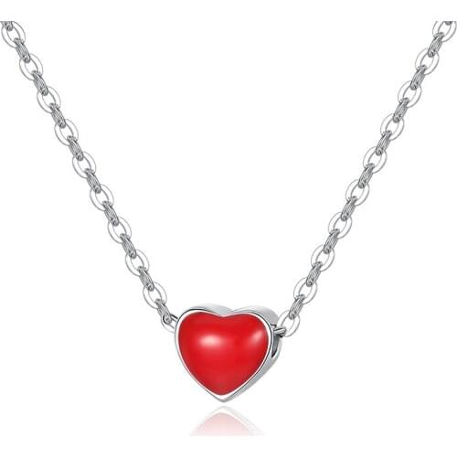 Fashion Charm Women Red Heart Necklaces Jewelry Silver Color Choker Necklaces Pendants For Women Girls Gifts Colar