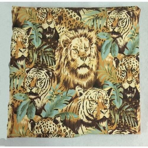 140cm Width Vintage Brand So Cool Brown Forest King Lions Printed Canvas Cotton Fabric, mat, tablecloth, curtain, pillow thick