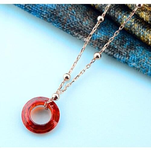 Donut Garnets (Garnet) Zircon Cubic Zirconia Rose Ball Chain Silver Necklace