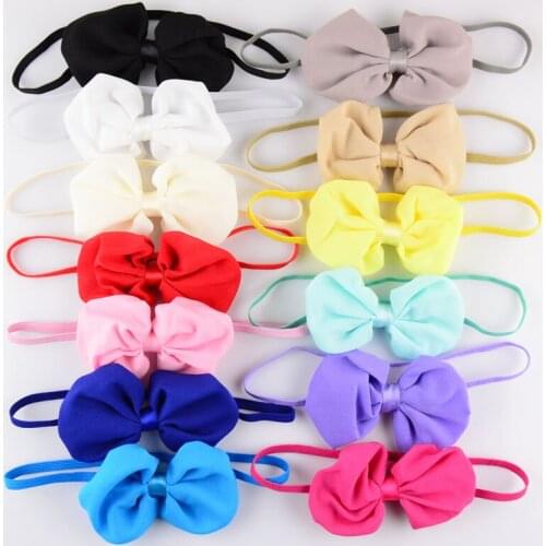 13colors 50pcs/lot Cute Hair Bows Headband For girls Soft Chiffon Bowknot Boutique Hair Band For Kids DIY Accessories FDA59