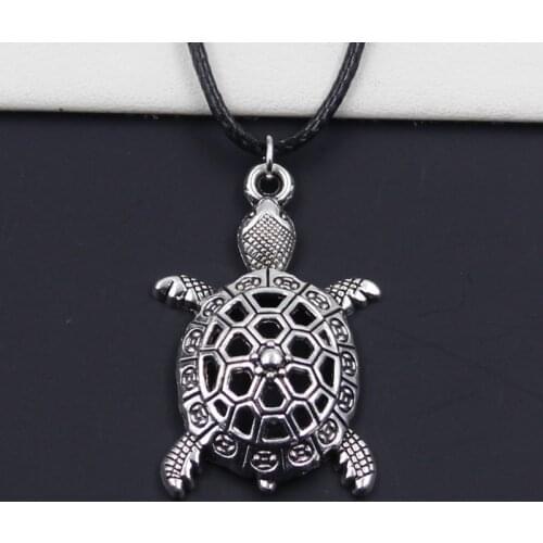 New Durable Black Faux Leather Hollow Tortoise Turtle Sea Pendant Cord Choker DIY Necklace Retro Boho Tibetan Silver Color