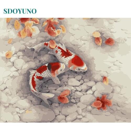 SDOYUNO Frame DIY Painting By Numbers Kits Goldfish Animal Abstract Modern Wall Art Canvas Painting Unique Gift For Home Decor
