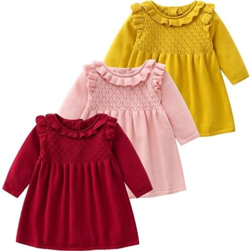 Infant Baby Girls Christmas Sweaters Dresses 2021 Fashion Newborns Long Sleeve Solid Costumes Toddler Knitted Outfits 0-3 Years
