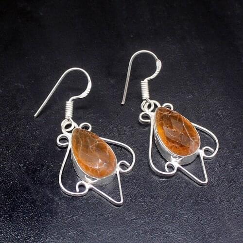 Gemstonefactory Big Promotion 925 Silver Gushing Honey Topaz Handmade Women Ladies Gifts Dangle Drop Earrings 20212376