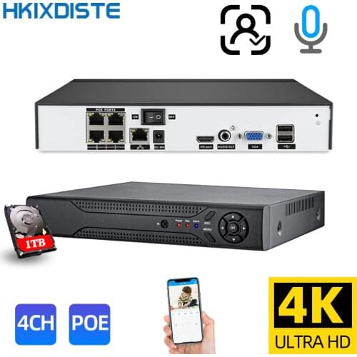 Security Surveillance H.265 4CH POE NVR For HD 1080P 4MP 5MP 8MP POE IP Camera 4K NVR AI Face Detect Network Video Recorder