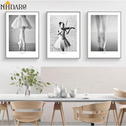 Nordic Kids Motivational Paris Dance Violin Girl Paintings Posters Canvas Prints Art Wall Pictures for Living Room Home Decor