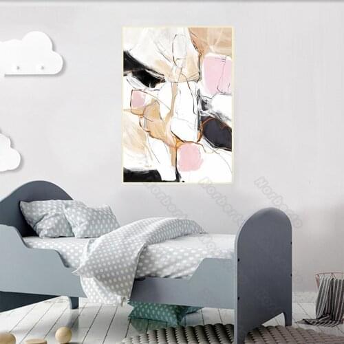 Nordic Style Canvas Painting Wall Poster Abstract Watercolor Pictures with Black Pink White Colors for Home Rooms Wall Decoratio