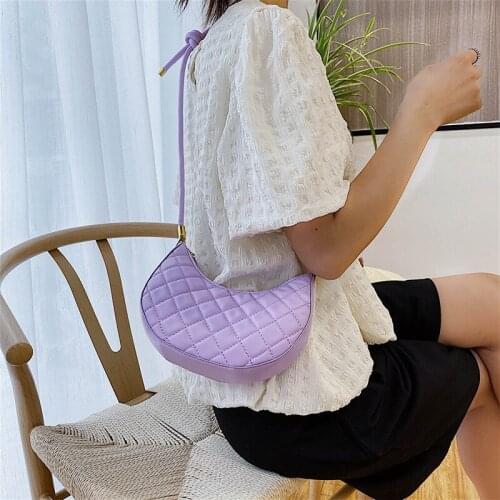Retro Solid Color Lattice Pattern Shoulder Bags Handbag and Popular Simple Female Daily Bag Fashion Lattice Pattern PU Messenger