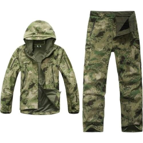 Outdoor Tactical Jacket Men TAD Softshell Fleece Waterproof Jacket + Pants Military Camping Hiking Sport Suit Hunting Clothes