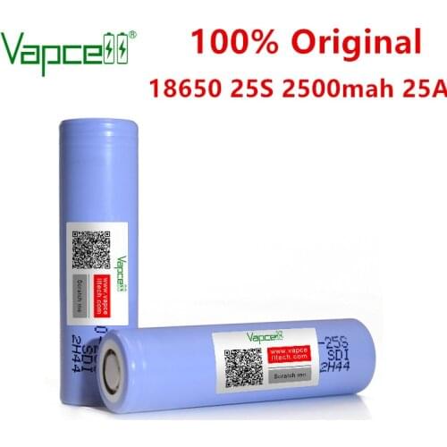 Vapcell 100% original 18650 2500mah 25A 25S li ion battery 3.7V rechargeable lithium batteries cells for flashlight tools