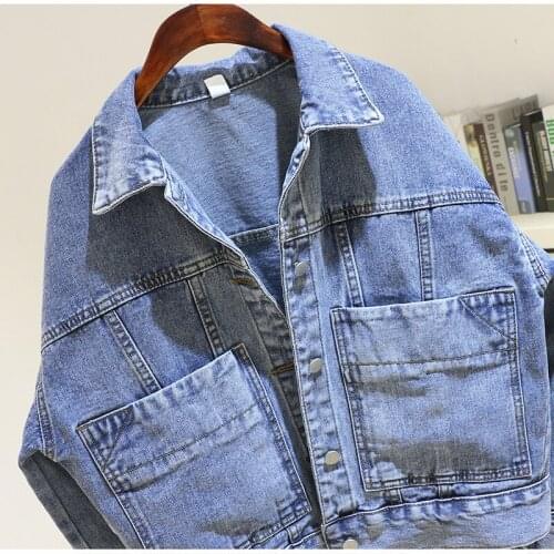 Big Pocket Short Denim Jacket Women 2021 Spring Autumn New Style Korean Loose Fashion All-Match Vintage Jeans Coat Female A573