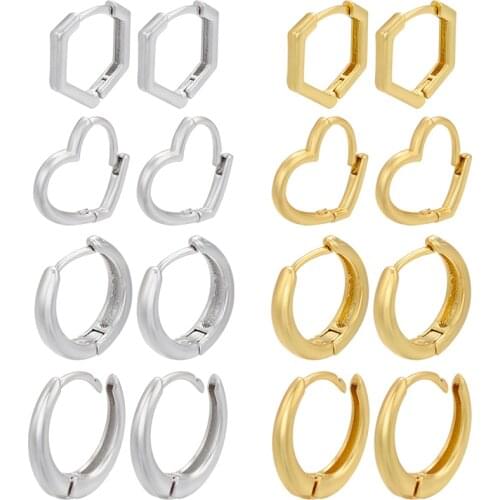 ZHUKOU gold silver color geometric small hoop earrings heart Round oval hoop earrings for women Trendy Jewelry Wholesale VE438