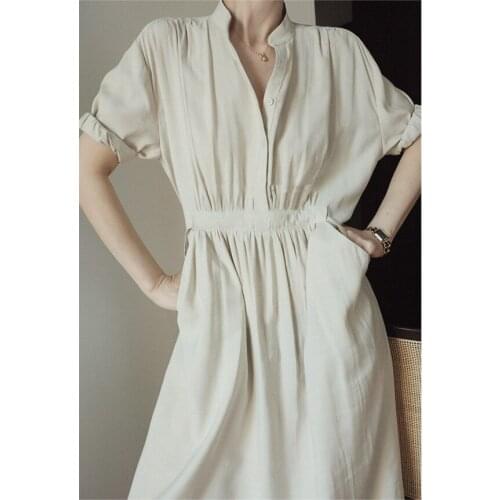 Yilu stock White Retro long dress Japanese women Hepburn dress age reduction dress foreign style slim 619z