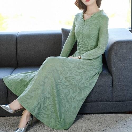 Long Sleeve Button Dress Autumn Winter 2019 New Slim Tight Waist Elegant Dress Women Solid Color V-Neck Casual Dresses