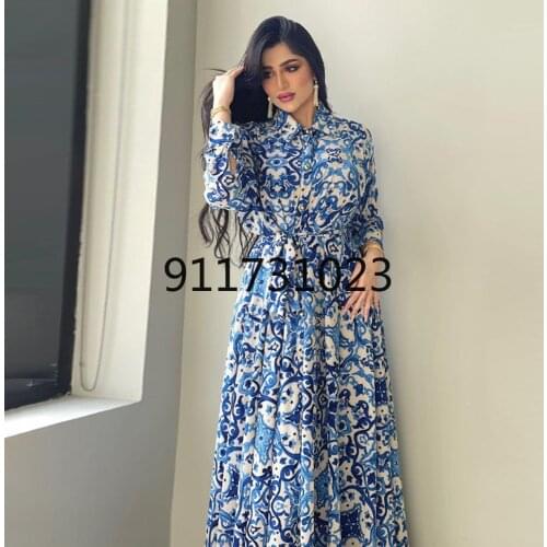 Floral Abaya Turkish Kimono 2021 Dubai Women Long Sleeve Shirt Dresses Muslim Fashion Evening Gowns Turkish Ladies Boho Dress