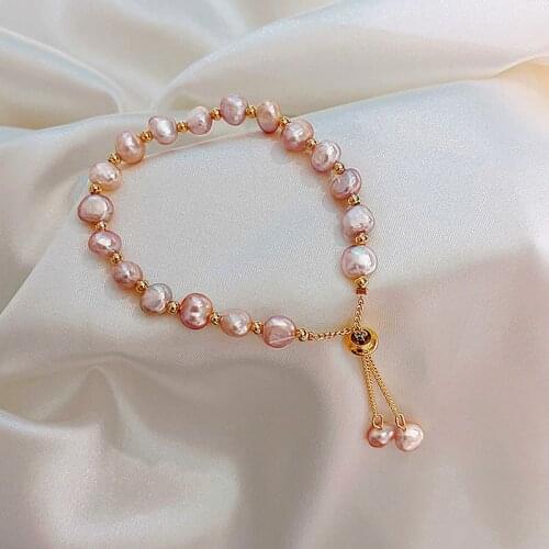 100% Natural Champagne Pearl Bracelet Women Fine Jewelry Charm Alloy Accessories Gold Color Adjustable Bracelet Wedding Gift