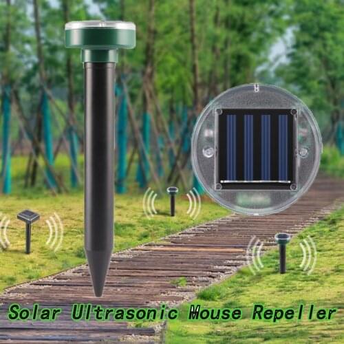 2Pcs Solar Powered Ultrasonic Sonic Mouse Mole Pest Rodent Repeller Repellent Yard LED Light Repeller Outdoor Lamp Yard Garden
