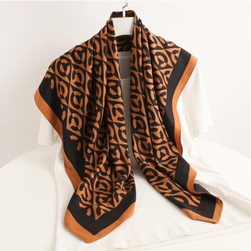 2021 Solid Letter Women Square Scarf Fashion Twill Soft Neckerchief Shawl Wrap Ladies Headband Bandana Foulard 90*90cm Hijab