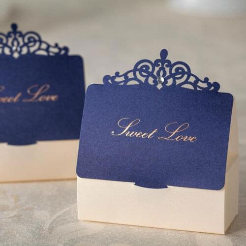 AVEBIEN 20pc Jewelry Crown Paper Gift Box Royal Blue Candy Bag for Wedding Favors Baby Shower Birthday Candy Box Birthday Party