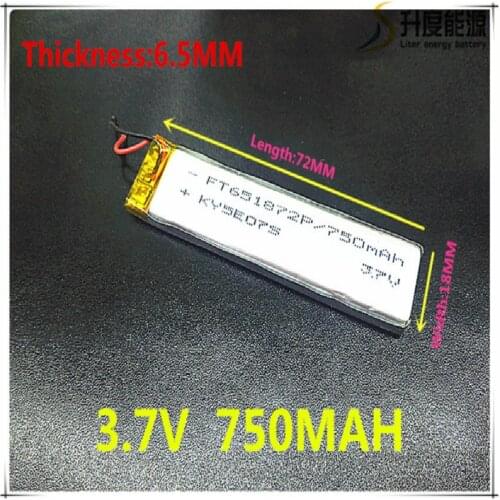 Free shipping! 3.7V 750mah 651872 Polymer Lithium Li-Po Rechargeable Battery For GPS DVD PAD e-book tablet pc power bank