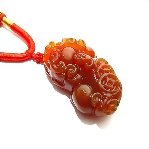 Free Shipping High Quality pendant Natural red Jade stone Carved Pixiu Good Fortune Amulet Lucky Pendant Man Amulet charms