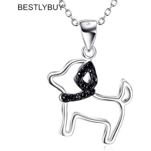 BESTLYBUY 100% Real 925 Sterling Silver Lovely Puppy Dog Necklaces & Pendants For Women Girls Fine Jewelry Gift Free Shipping