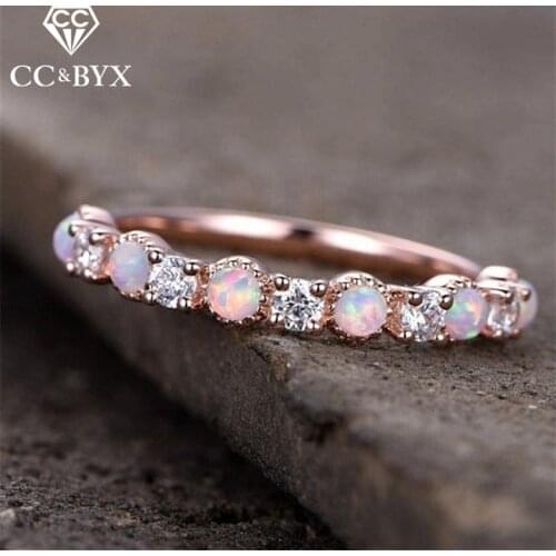 CC Trendy Jewelry Rings For Women Cubic Zirconia Opal Round Stone Bridal Wedding Engagement Tail Ring Drop Shipping CC2249