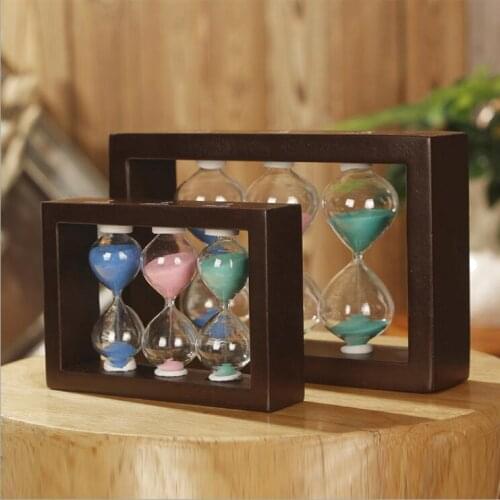 Wood 1/2/3 Minute Siamese Timer Creative Combination 1/3/5 Minute Color Hourglass Simple Style Home Desktop Ornaments
