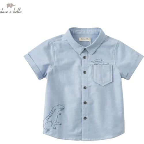 DKX17747-1 dave bella 5Y-13Y summer fashion baby boys shirts children floral embroidery shirt kids boutique clothing