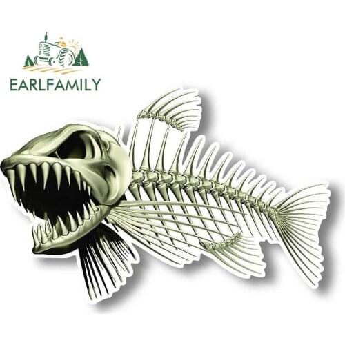 EARLFAMILY 13cm x 8.5cm Scary Skeleton Fish Fishing Car Stickers Auto Decals 3D Car Styling Motorcycle Car Decal Accessories