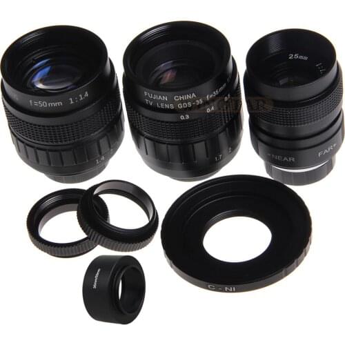 FUJIAN 3in1 CCTV 25mm f1.4 Lens + 35mm f1.7 TV Lens + 50mm f1.4 TV Lens Mount Ring Kit for Nikon 1 J5 J4 J3 J2 J1 V3 V2 V1 S1 S2