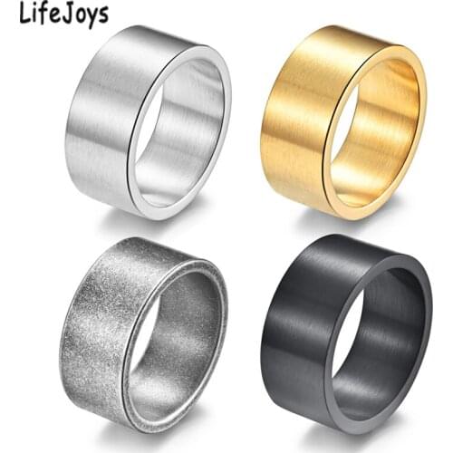 10mm Wide Ring Stainless Steel Flat Matte Ring Minimalist Biker Jewelry For Men Women Black Gold Antique Silver Color Vintage